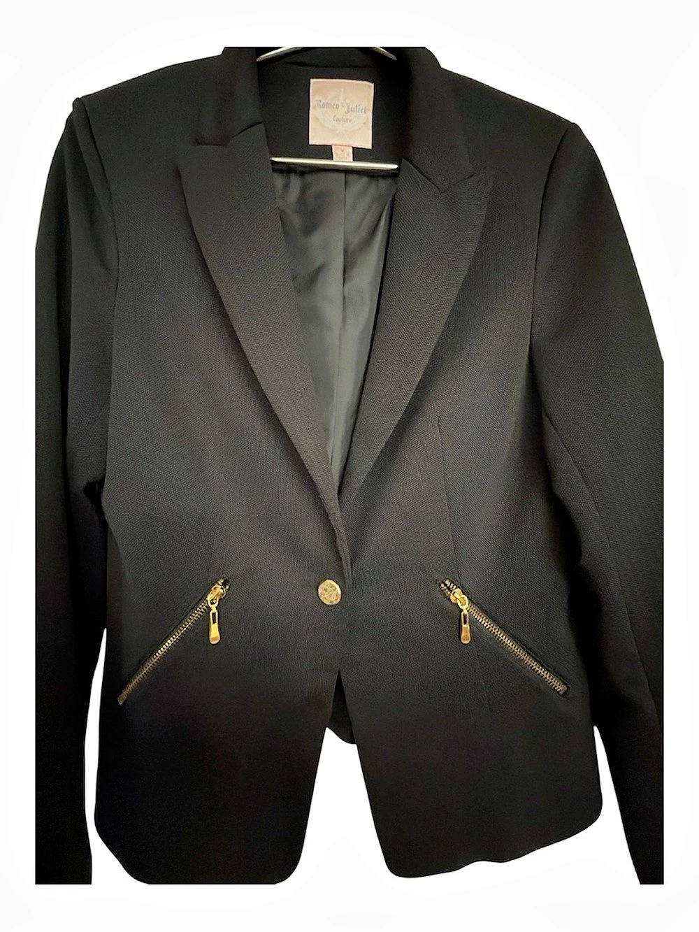 Romeo & Juliet Couture Black Zip Pocket Blazer Size Medium Like New
